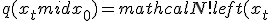 q(x_t mid x_0) = mathcal{N}!left(x_t;; sqrt{�aralpha_t}, x_0,; (1-�aralpha_t) I
ight),