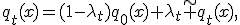 q_t(x)=(1-\lambda_t)q_0(x)+\lambda_t\widetilde q_t(x),