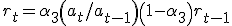 r_t=\alpha_3 \left( a_t/a_{t-1} \right) + \left(1-\alpha_3 \right)r_{t-1}