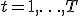 t = 1, \ldots, T