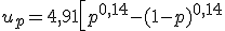 u_p=4,91\left[p^{0,14}-(1-p)^{0,14}