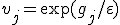 v_j = \exp(g_j / \varepsilon)