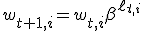 w_{t+1,i}=w_{t,i}\beta^{\ell_{t,i}}
