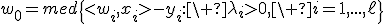 w_0=med\{<w_i,x_i>-y_i:\ \lambda_i>0,\ i=1,...,\ell\}