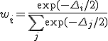 w_i = \frac{\exp(-\Delta_i/2)}{\sum_j \exp(-\Delta_j/2)}