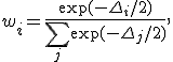 w_i = \frac{\exp(-\Delta_i/2)}{\sum_j \exp(-\Delta_j/2)},