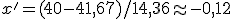 x' = (40-41{,}67)/14{,}36 \approx -0{,}12