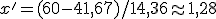 x' = (60-41{,}67)/14{,}36 \approx 1{,}28