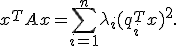 x^T A x = \sum_{i=1}^n \lambda_i (q_i^T x)^2.