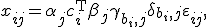 x_{ij}= \alpha_j+ c_i^{\mathsf T}\beta_j+ \gamma_{b_i,j}+ \delta_{b_i,j}\varepsilon_{ij},