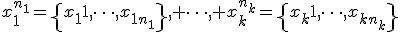 x_1^{n_1}=\left\{x_11,\dots,x_{1n_1}\right\}, \dots, x_k^{n_k}=\left\{x_k1,\dots,x_{kn_k}\right\}