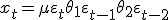 x_t = \mu + \varepsilon_t + \theta_1 \varepsilon_{t-1} + \theta_2 \varepsilon_{t-2}