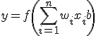 y = f\left(\sum_{i=1}^n w_i x_i + b\right)