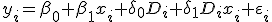 y_i=\beta_0+\beta_1x_i+\delta_0D_i+\delta_1D_ix_i+\varepsilon_i
