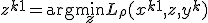 z^{k+1} = \arg\min_z L_\rho(x^{k+1}, z, y^k)