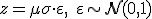 z = \mu + \sigma \cdot \varepsilon, \quad \varepsilon \sim \mathcal{N}(0, 1)