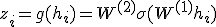 z_i = g(h_i) = W^{(2)}\sigma(W^{(1)}h_i)