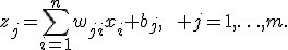 z_j=\sum_{i=1}^{n}w_{ji}x_i+b_j,\qquad j=1,\ldots,m.